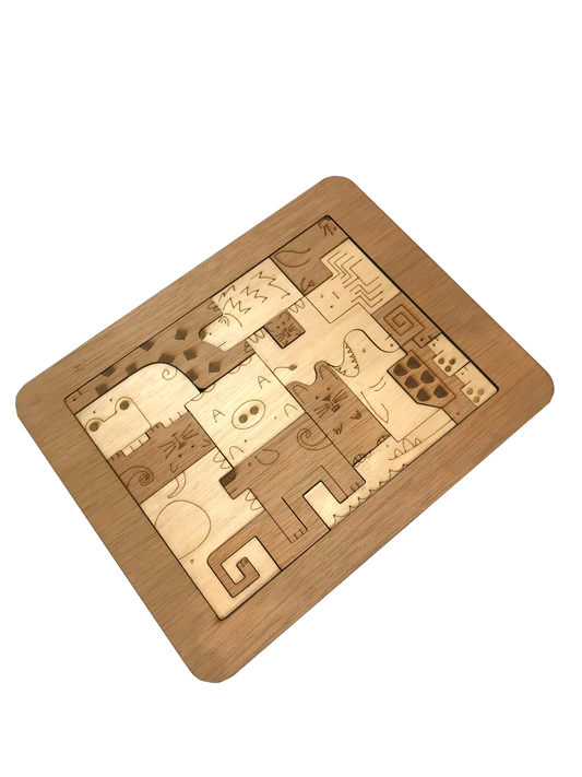 Puzzle Animales madera - Didactico con logo empresa
