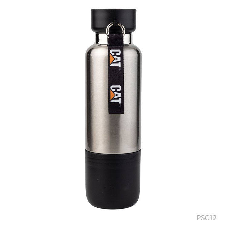 Botella multifunción con acero inoxidable y plástico. Puede personalizarse, para regalos empresariales, con un logotipo grabado en el cuerpo de la botella