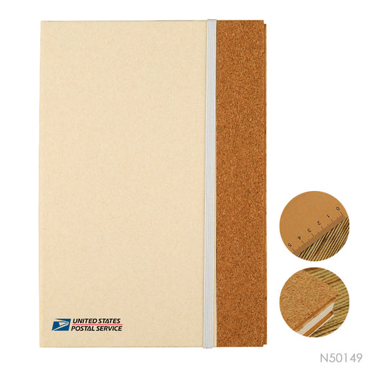 Cuaderno fabricado a partir del reciclado de envases de leche. También tiene un detalle en corcho