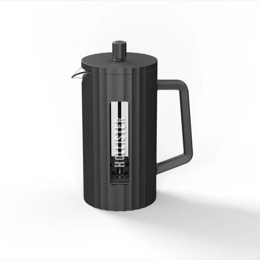 Cafetera tetera de prensa manual fabricada en borosilicato (vidrio de alta resistencia). Para regalos empresariales se puede personalizar con un logo utilizando grabado láser o impresión UV.