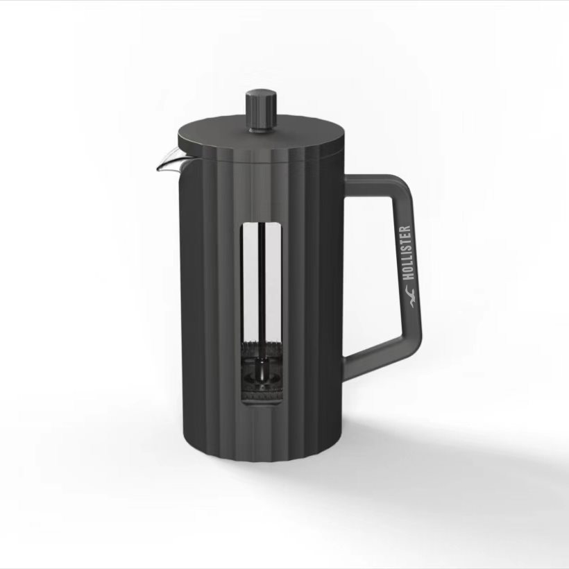 Cafetera tetera de prensa manual fabricada en borosilicato (vidrio de alta resistencia). Para regalos empresariales se puede personalizar con un logo utilizando grabado láser o impresión UV.