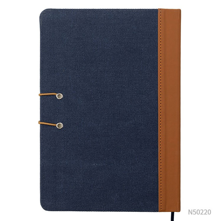 Cuaderno tamaño A5 en tela ecológica detalle en pu eco cuero. Puede personalizarse con un logotipo para regalos empresariales.