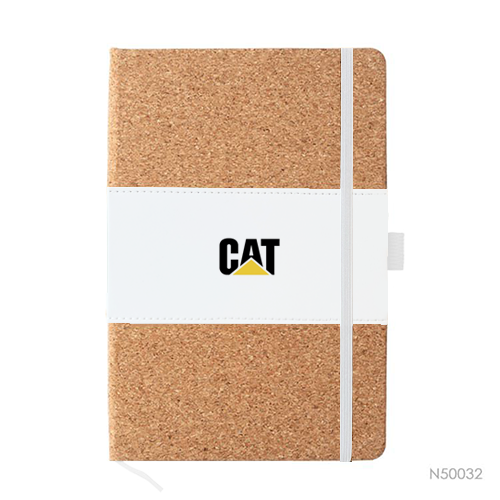 Cuaderno de tela PU y corcho con logotipo que puede aplicarse mediante impresión UV o grabado láser.