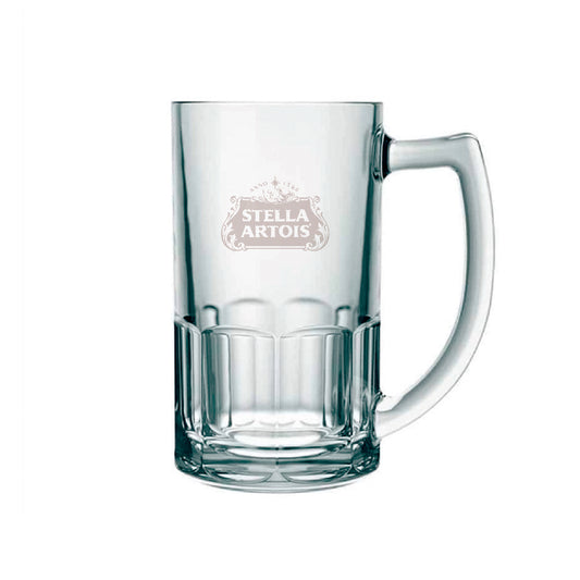 Jarra de vidrio para cerveza. Se puede personalizar para regalos empresariales utilizando impresión UV o grabado láser