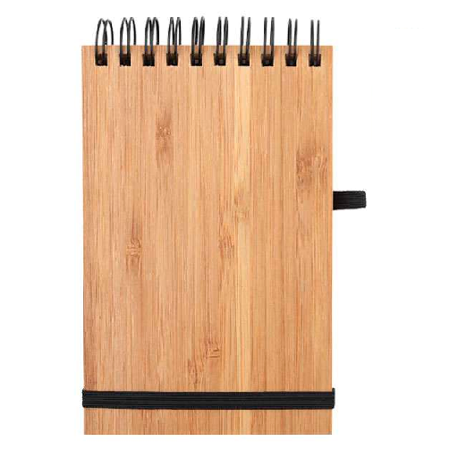 Libreta con tapa de bambú y hojas recicladas.