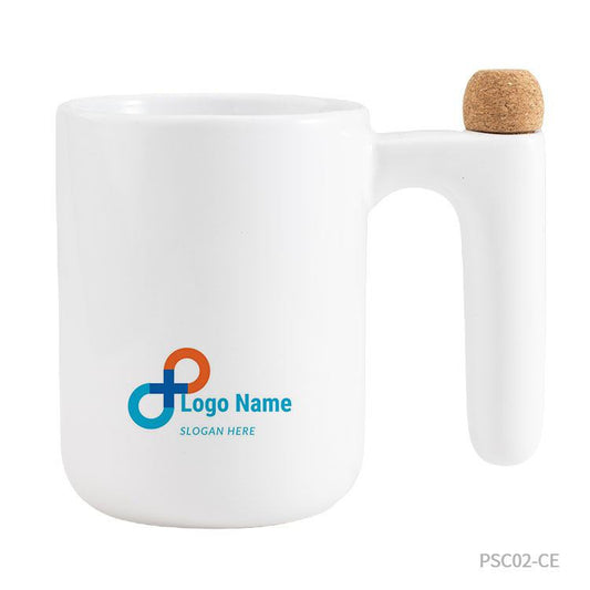 Taza de cerámica personalizada con stick revolvedor. Puede personalizarse para regalos empresariales con un logo.