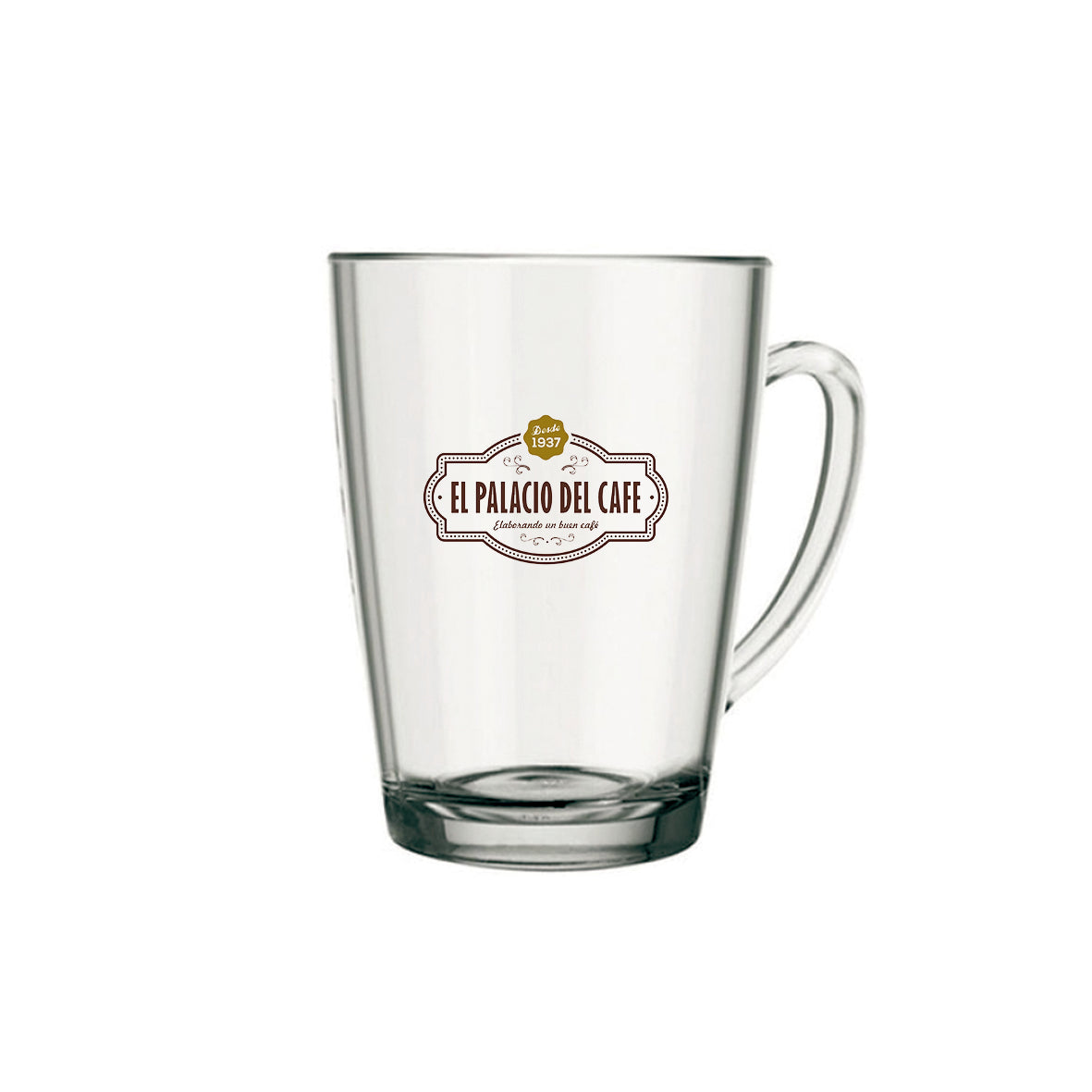 Taza de vidrio. Para regalos empresariales se puede personalizar con un logo.
