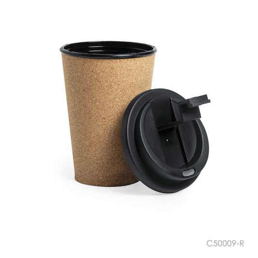 Vaso para café con corcho, plástico pp y tapa. Puede personalizarse para regalos empresariales con la impresión UV de un logo