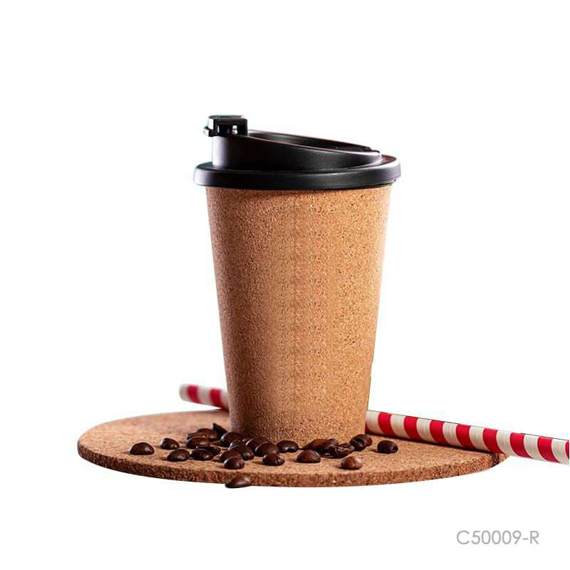 Vaso para café con corcho, plástico pp y tapa. Puede personalizarse para regalos empresariales con la impresión UV de un logo