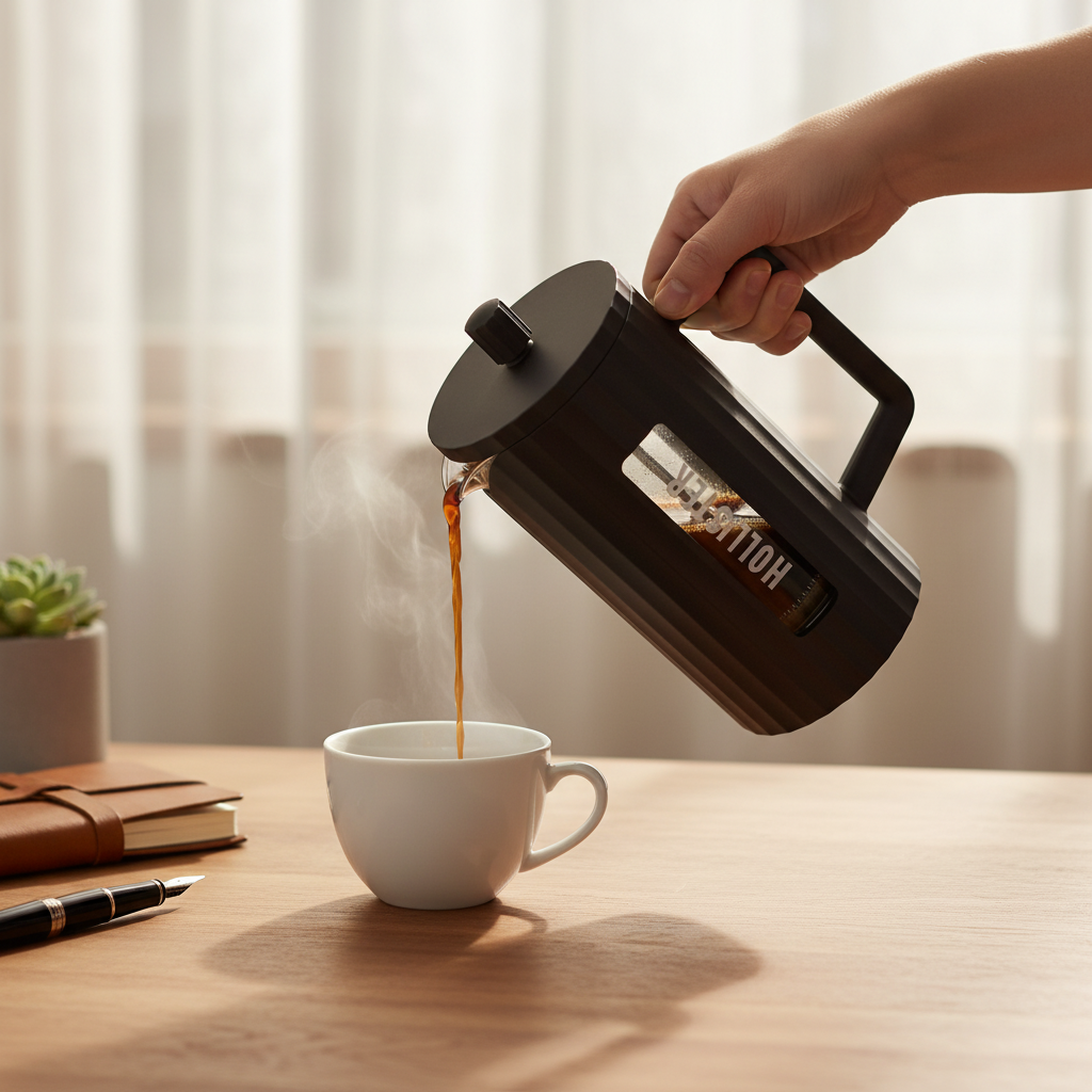 Cafetera, tetera en borosilicato sobre escritorio. Logo personalizado, regalo empresarial.