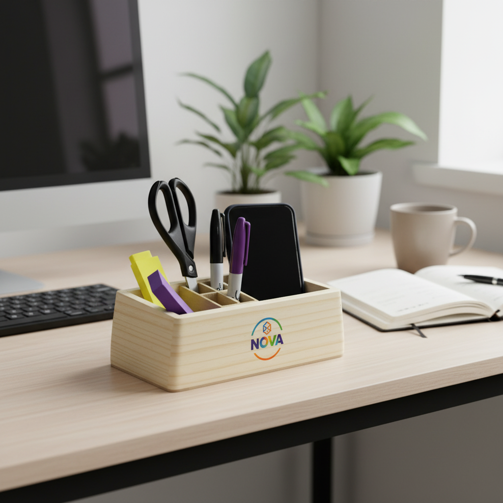 Lapicero Cálico en escritorio. Logo personalizado, regalo empresarial.