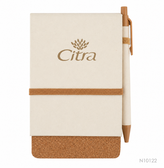 Libreta Mónaco con materiales ecológicos porta celular. Logo personalizado, regalo empresarial.