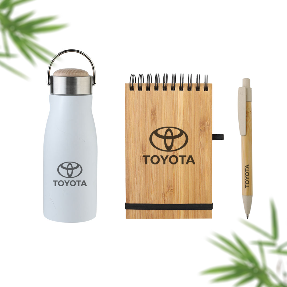 Kit personalizado ecologico a base de bambú. Regalos empresariales ecologicos.