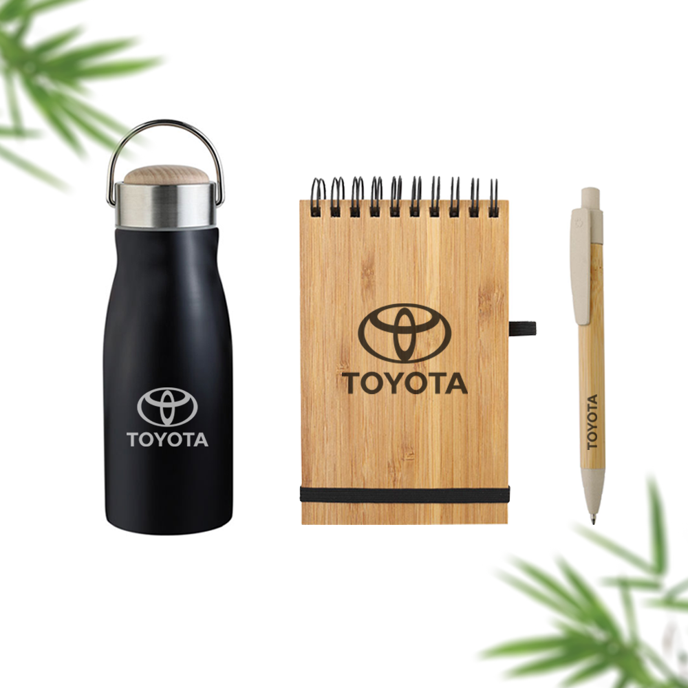 Kit personalizado ecologico a base de bambú. Regalos empresariales ecologicos.