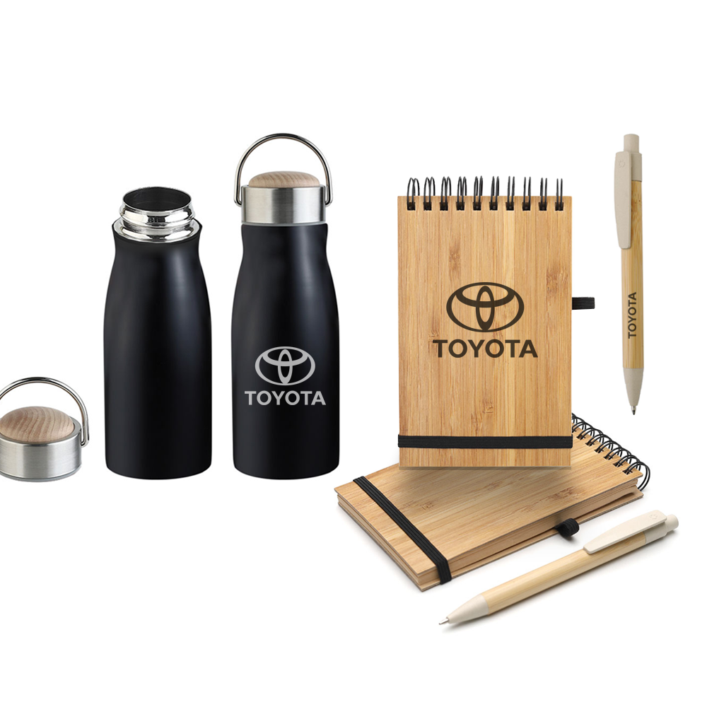 Kit personalizado ecologico a base de bambú. Regalos empresariales ecologicos.