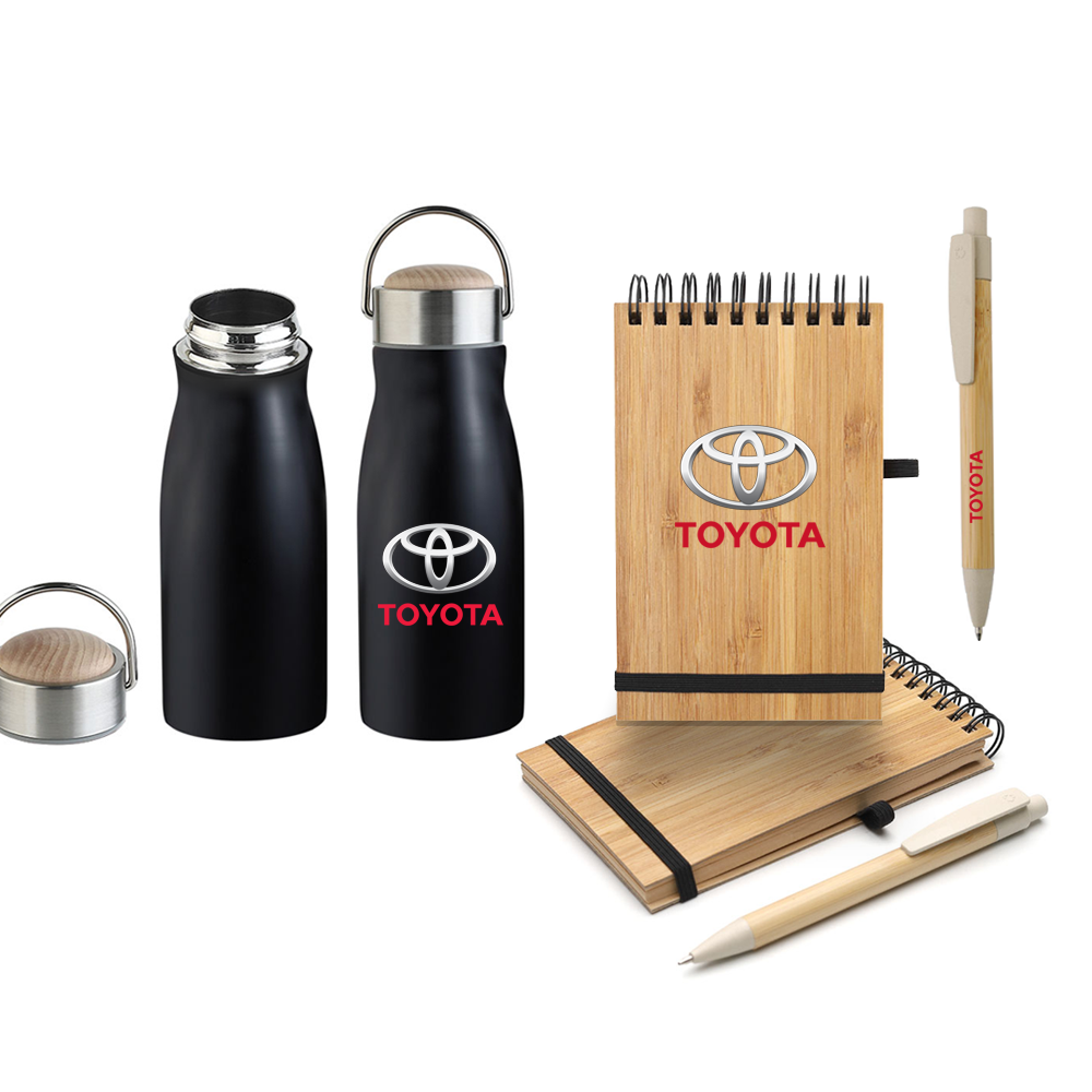 Kit personalizado ecologico a base de bambú. Regalos empresariales ecologicos.