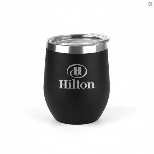 Vaso Danubio color negro con logo personalizado grabado en láser. Regalo empresarial.