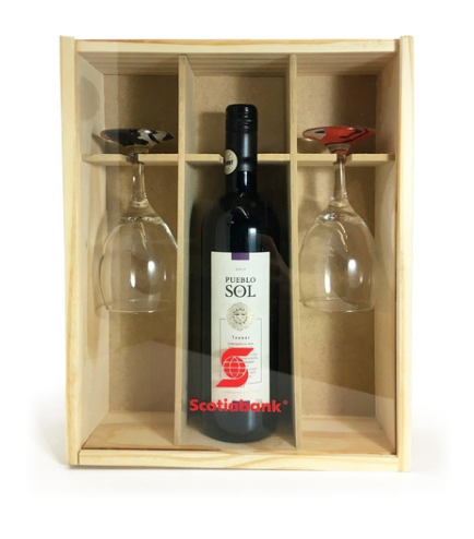 Caja para botella de vino y copas