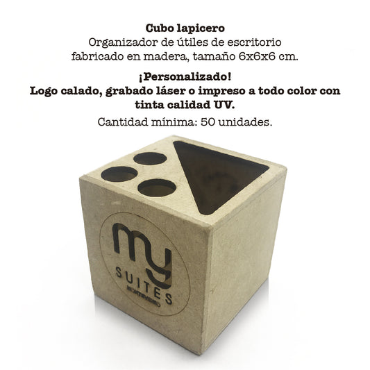 Cubo Lapicero en madera