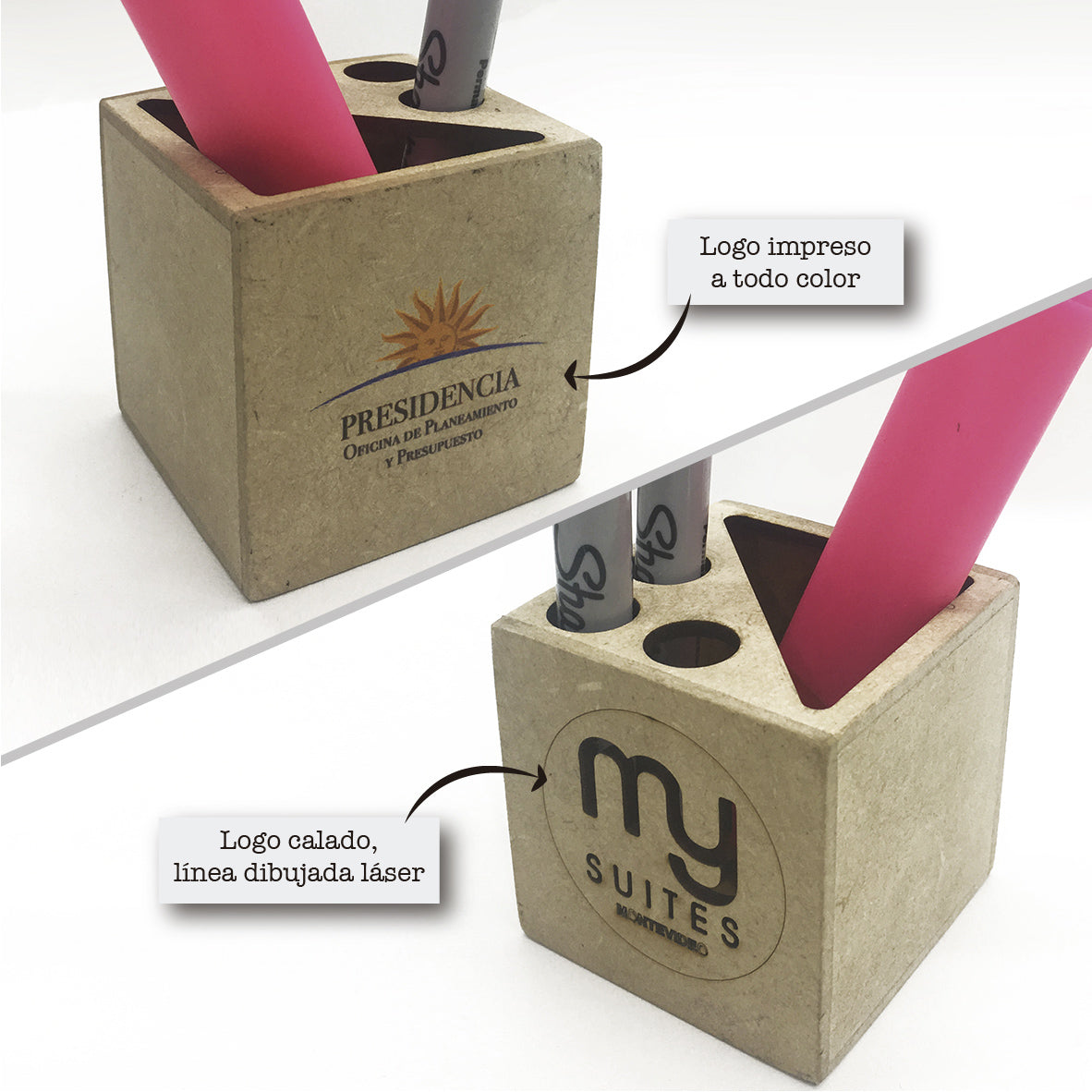 Cubo Lapicero en madera