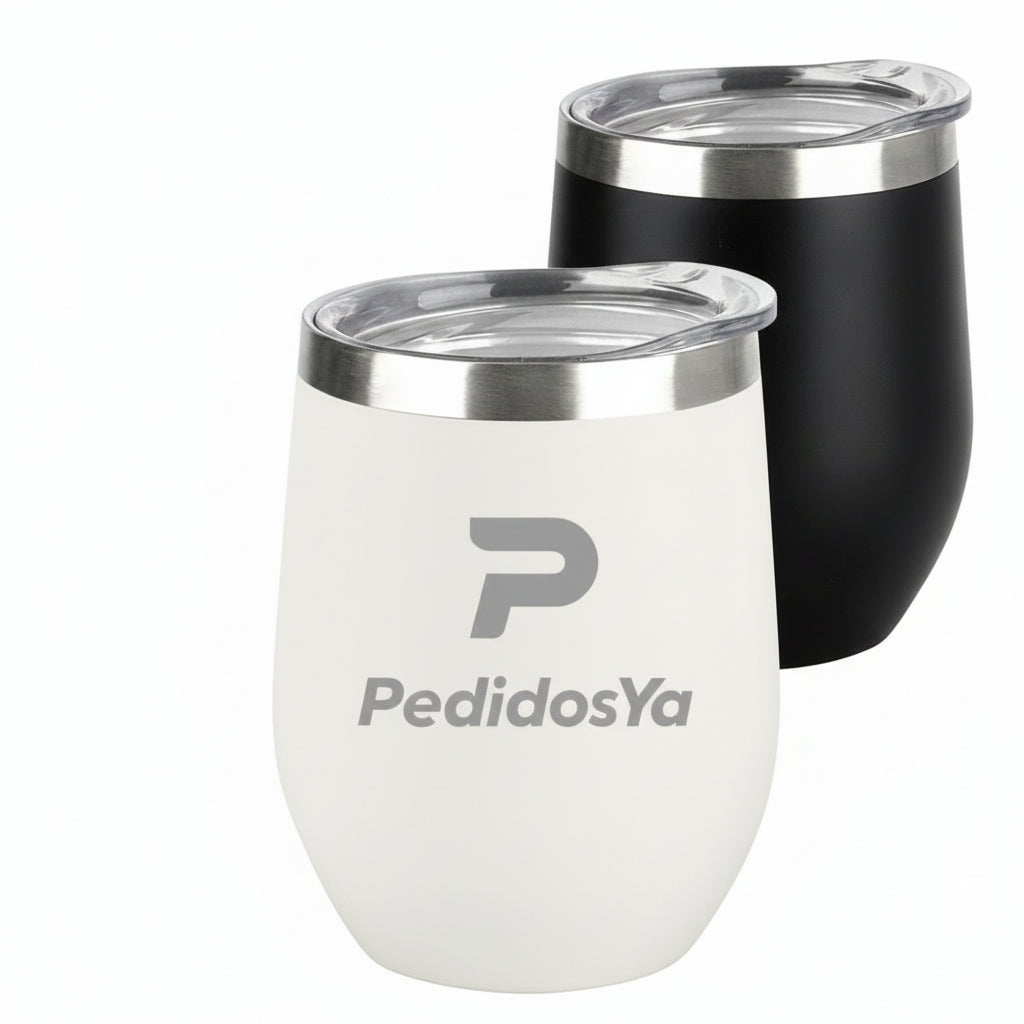Mate de acero inoxidable con tapa de acrílico. Para regalos empresariales puede personalizarse con un logo utilizando grabado láser.
