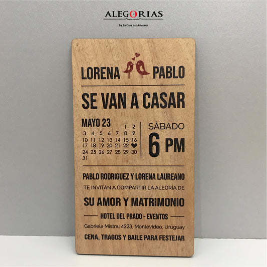 Tarjeta de Invitación - Diseño en madera