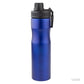 Botella de acero reciclado. Para regalos empresariales puede tener un logo con grabado láser fibra. Disponible en Negro, Azul, Rojo y Plata. 