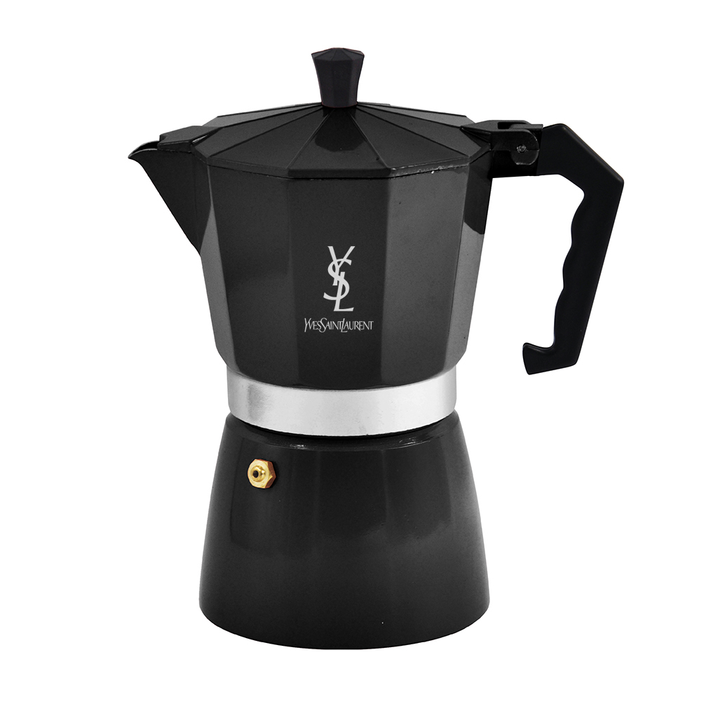 Cafetera italiana. Para regalos empresariales se puede personalizar con un logo utilizando grabado láser