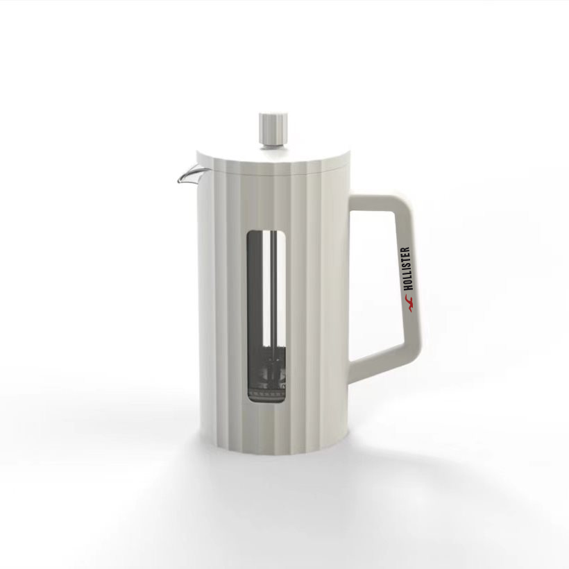 Cafetera tetera de prensa manual fabricada en borosilicato (vidrio de alta resistencia). Para regalos empresariales se puede personalizar con un logo utilizando grabado láser o impresión UV.