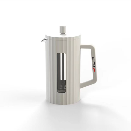 Cafetera tetera de prensa manual fabricada en borosilicato (vidrio de alta resistencia). Para regalos empresariales se puede personalizar con un logo utilizando grabado láser o impresión UV.