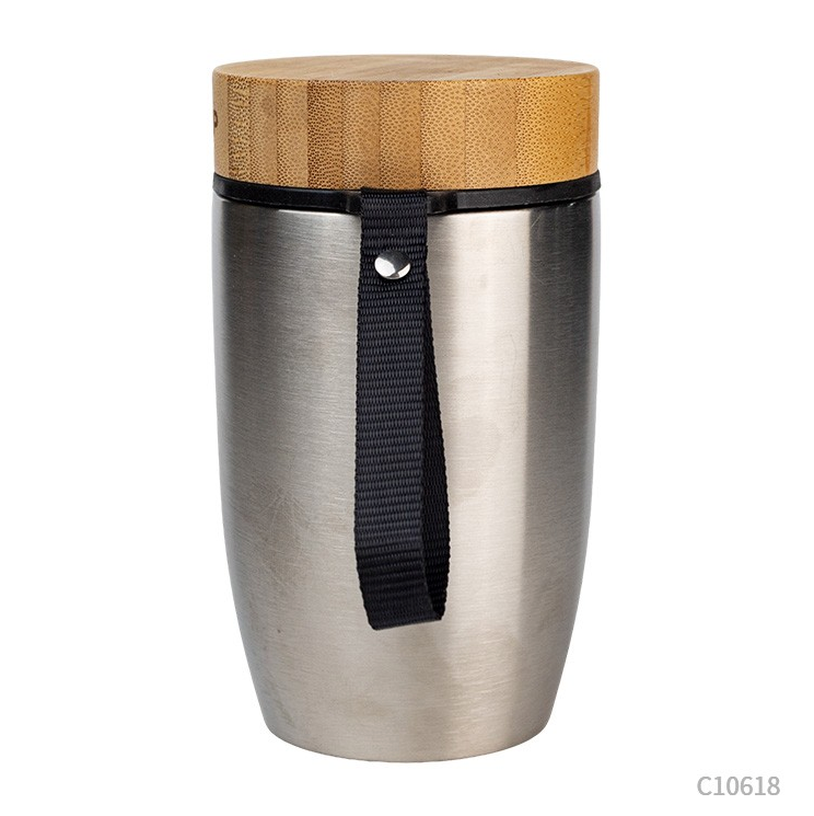 Vaso térmico Eco- Acero tapa Bambú