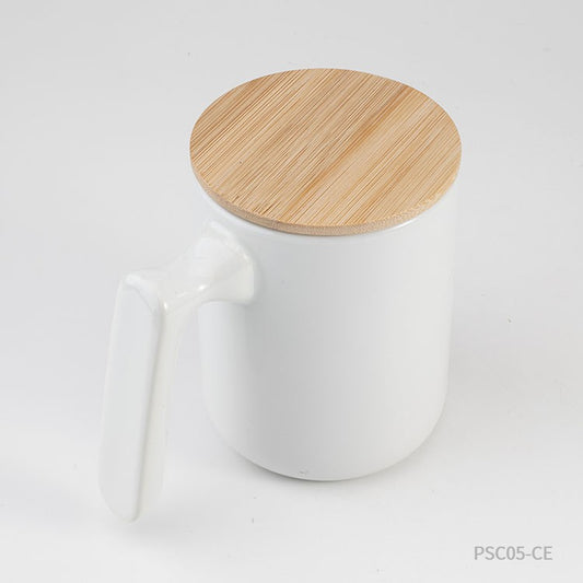 Taza cerámica premium tapa de bambú