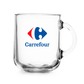 Taza de vidrio para café. Para regalos empresariales se puede personalizar con un logo utilizando grabado láser o impresión UV.