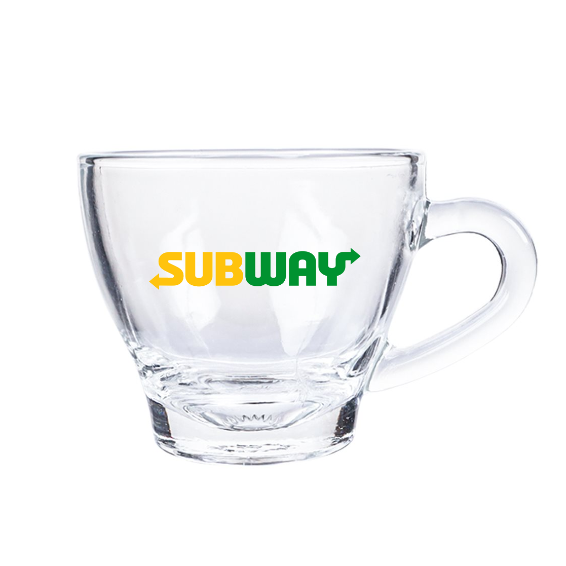 Taza de vidrio. Para regalos empresariales se puede personalizar utilizando grabado láser o impresión UV.