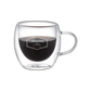 Taza de doble pared de vidrio. Para regalos empresariales se puede personalizar utilizando grabado láser o impresión UV.