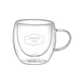 Taza de doble pared de vidrio. Para regalos empresariales se puede personalizar utilizando grabado láser o impresión UV.