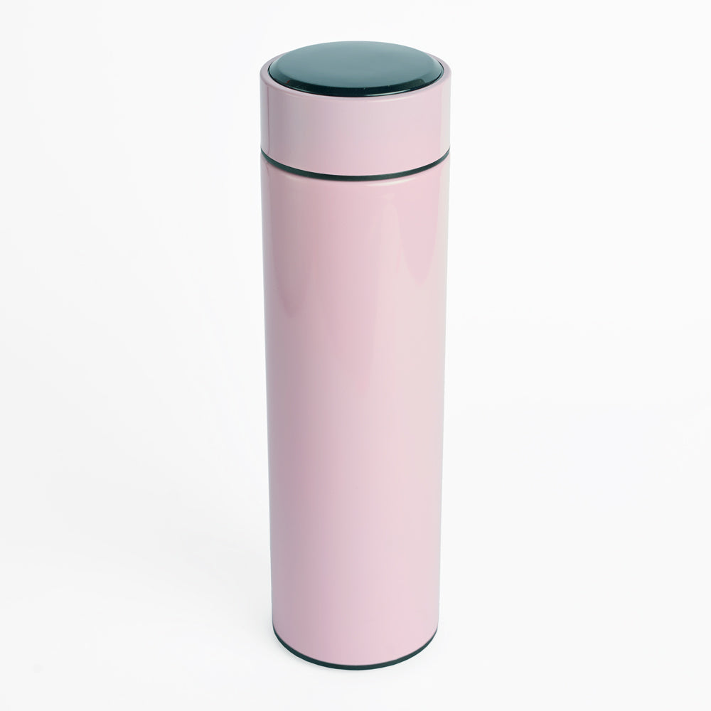Botella térmica inteligente de color rosa. Logo personalizado, regalo corporativo.