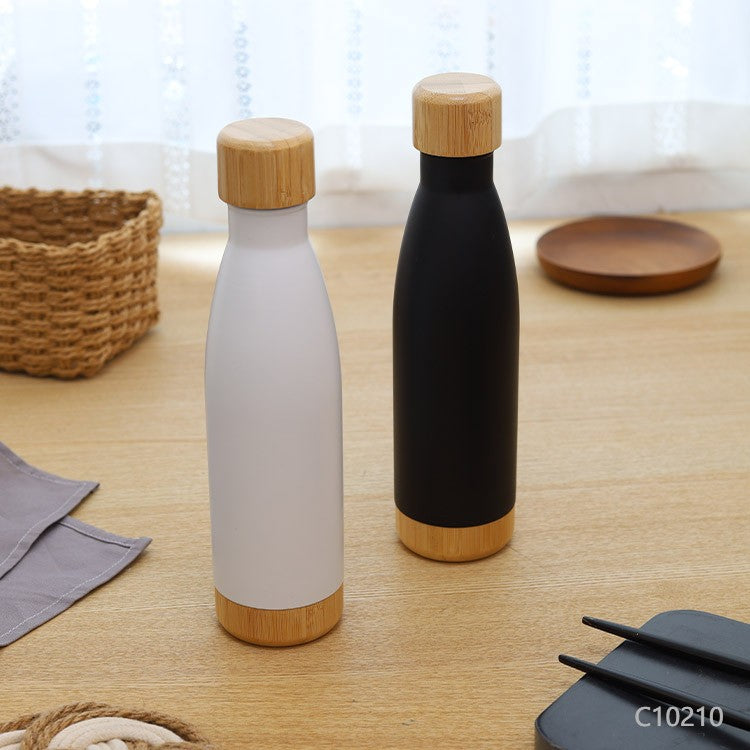 Botellas Adagio de color negro y blanco de aluminio y bambú. Logo personalizado, regalo empresarial.