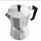 Cafetera Italiana de aluminio detalle parte de arriba. Logo personalizado, regalo empresarial.