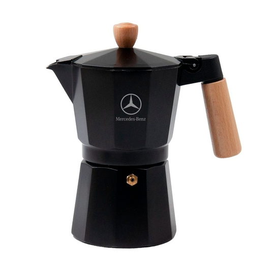 Cafetera Italiana color negra. Logo personalizado, regalo empresarial.
