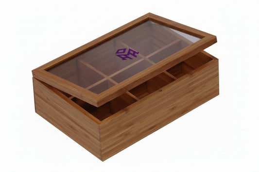 Caja Para Té de 6 divisiones. Logo personalizado, regalo empresarial.