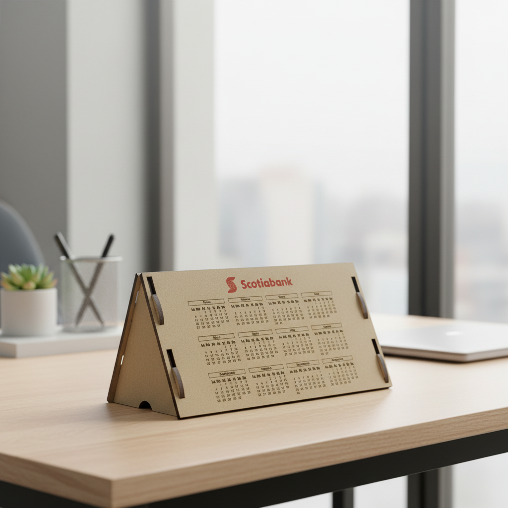 Calendario Turban en escritorio. Logo personalizado, regalo empresarial.