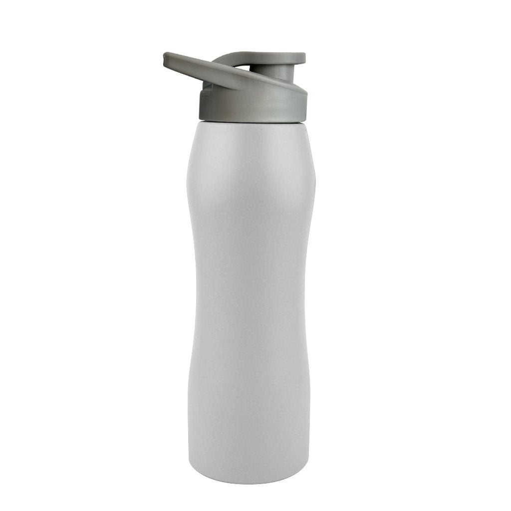Caramañola de acero color gris. Logo personalizado, regalo empresarial.