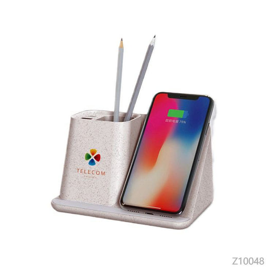 Cargador organizador castaño. Logo personalizado, regalo empresarial.