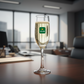 Copa de champagne en escritorio. Logo personalizado, regalo empresarial.