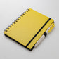 Cuaderno y lapicera Tánger amarillo con elástico. Logo personalizado, regalo empresarial.