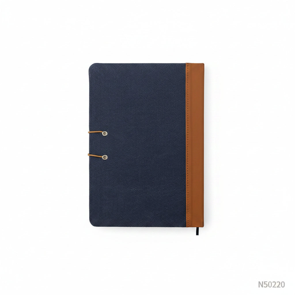 Cuaderno Montreal de color azul. Tela reciclada. Logo personalizado, regalo corporativo.