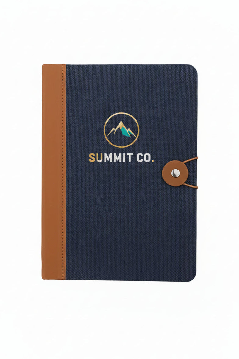 Cuaderno Montreal de color azul. Logo personalizado, regalo empresarial.
