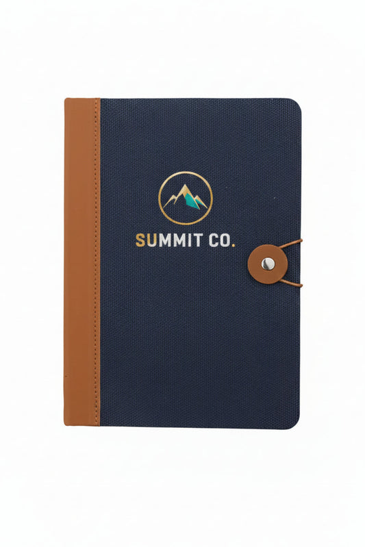 Cuaderno Montreal de color azul. Logo personalizado, regalo empresarial.