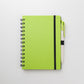 Cuaderno Tánger de color verde con lapicera a base de trigo. Logo personalizado, regalo empresarial.